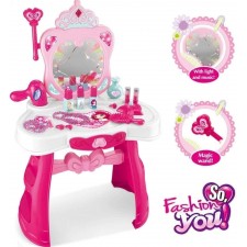 Masuta machiaj de jucarie cu scaunel si accesorii