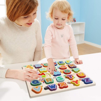 Puzzle din lemn incastru litere si animalute