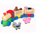 Trenulet din lemn de tras cu animale domestice