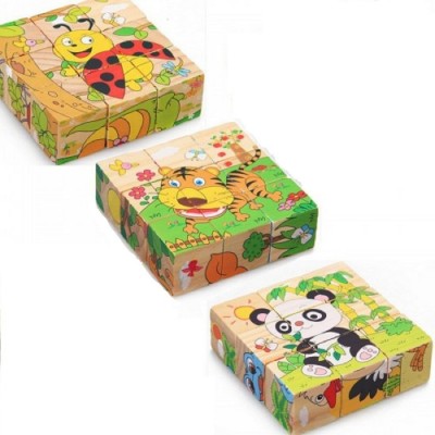 Puzzle cuburi din lemn pentru bebelusi