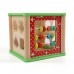 Cub educativ din lemn cu sortator forme geometrice si joc de snuruit