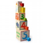 Turn Montessori din lemn cu 5 cuburi Cifre si Forme Geometrice